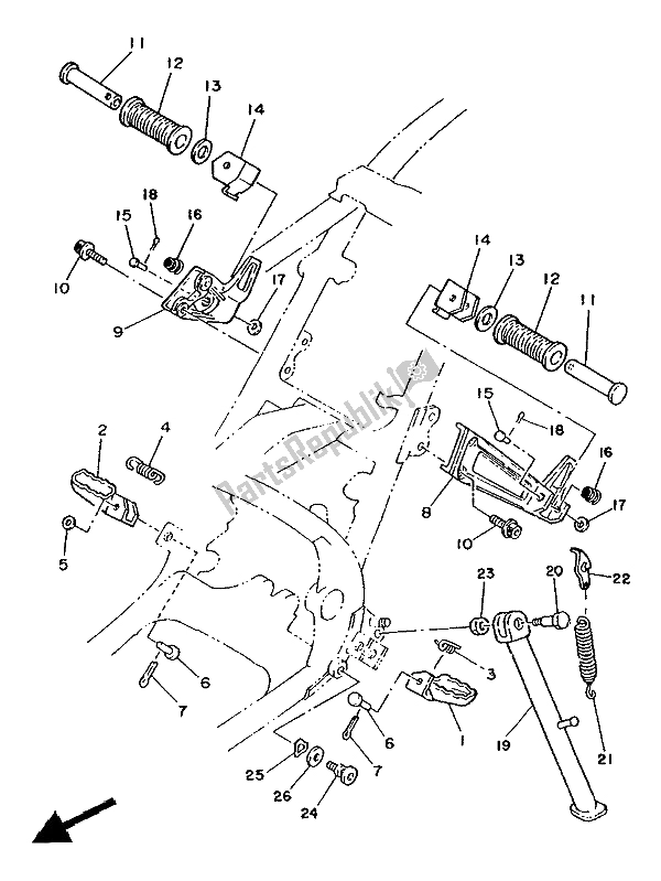 Alle onderdelen voor de Standaard & Voetensteun van de Yamaha TDR 250 1988