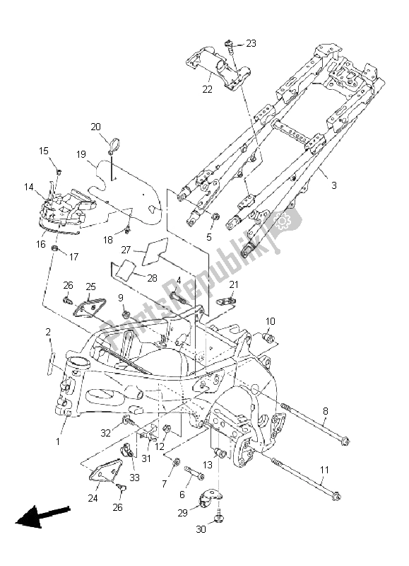 All parts for the Frame of the Yamaha FZ8 SA Fazer 800 2011