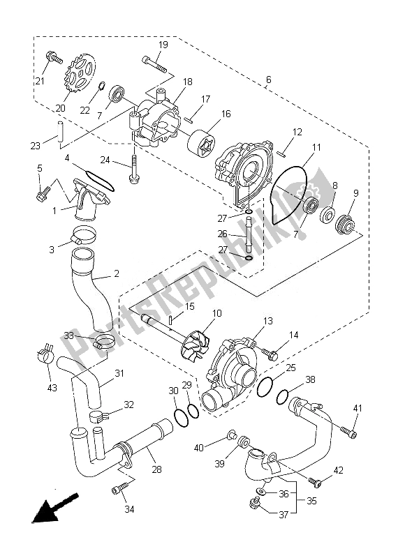 Tutte le parti per il Pompa Dell'acqua del Yamaha FZ8 SA 800 2014