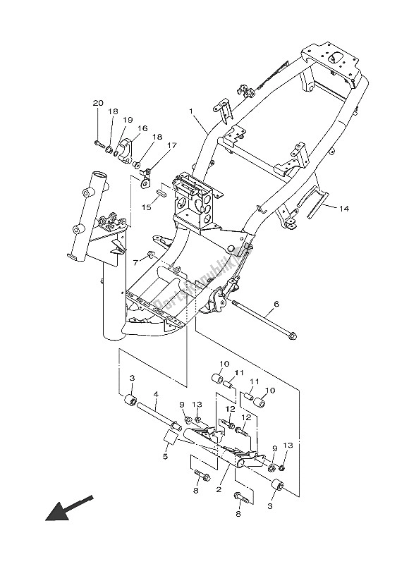 All parts for the Frame of the Yamaha MW 125 2016