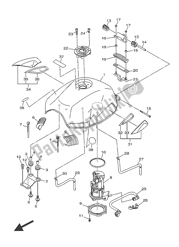 All parts for the Fuel Tank (bwc1) of the Yamaha XJ6 SA 600 2016