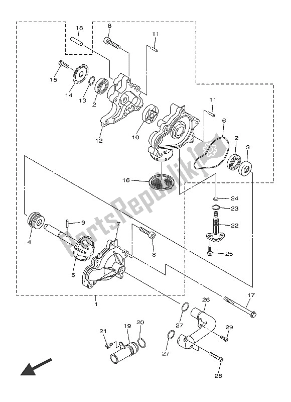 All parts for the Water Pump of the Yamaha XVS 1300 CU 2016