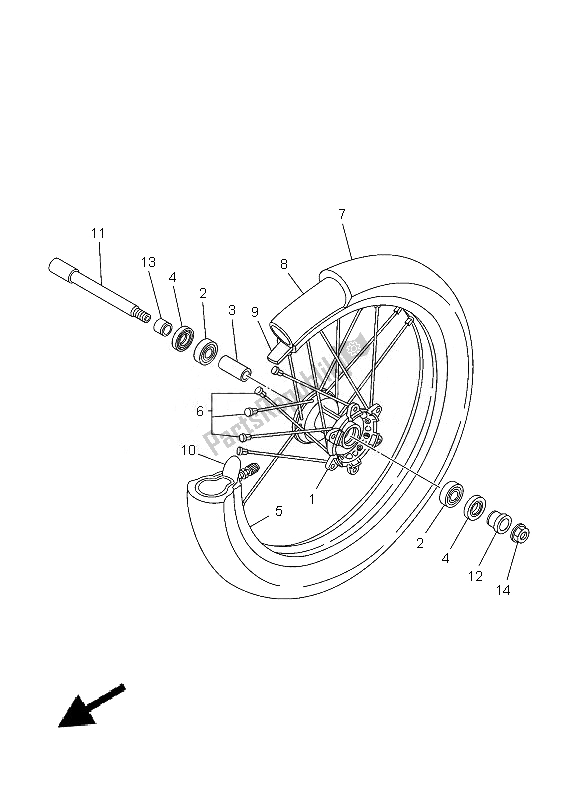 All parts for the Front Wheel of the Yamaha YZ 125 2013