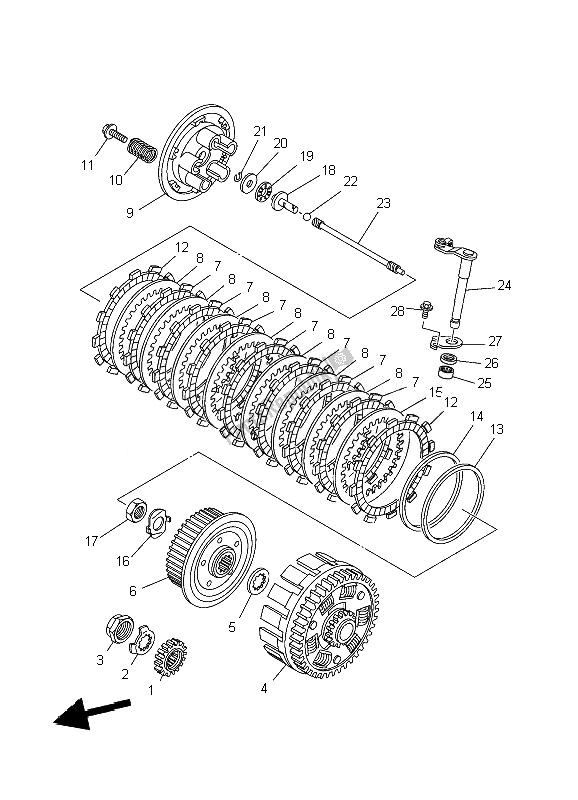 All parts for the Clutch of the Yamaha WR 250F 2007