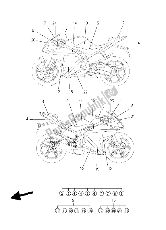 Tutte le parti per il Grafica Ed Emblema del Yamaha YZF R 125 2009