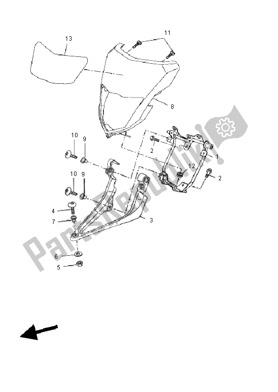 All parts for the Cowling 1 of the Yamaha WR 125R 2010