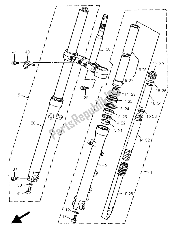 All parts for the Front Fork of the Yamaha TDR 125 1999