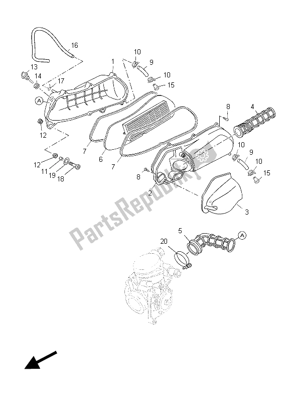 Alle onderdelen voor de Intake 2 van de Yamaha YP 250 RA X MAX 2012