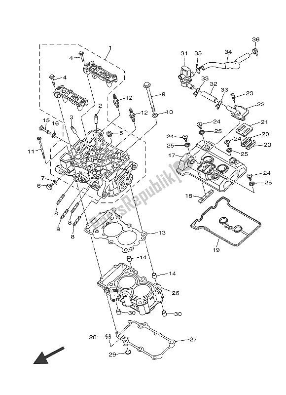 All parts for the Cylinder Head of the Yamaha MT 03A 660 2016