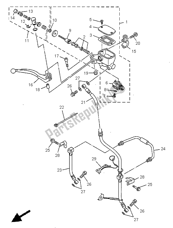 All parts for the Front Master Cylinder of the Yamaha TDM 850 1999