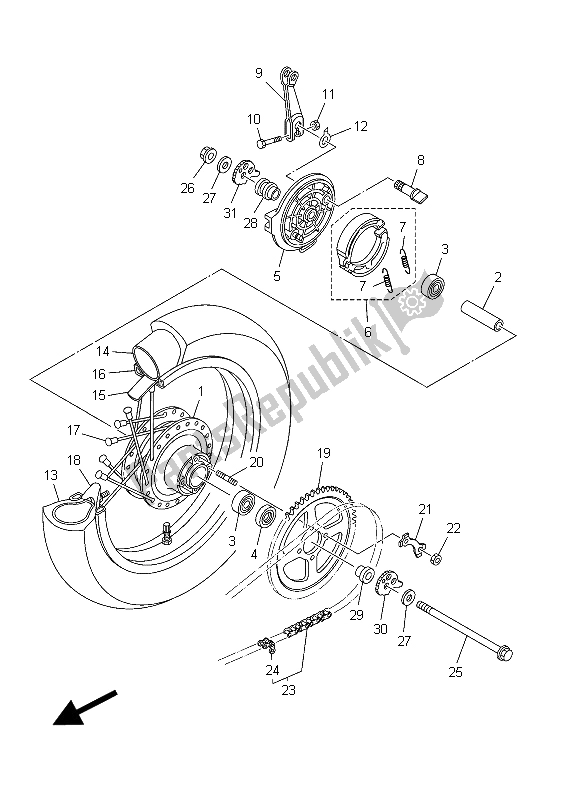 All parts for the Rear Wheel of the Yamaha TT R 125 LW 2015