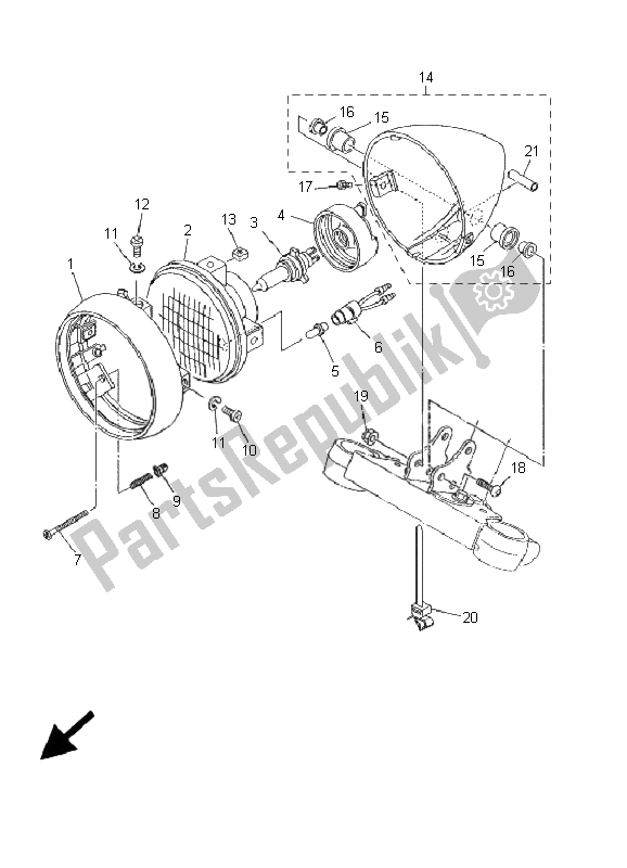 All parts for the Headlight of the Yamaha XVS 125 Dragstar 2001