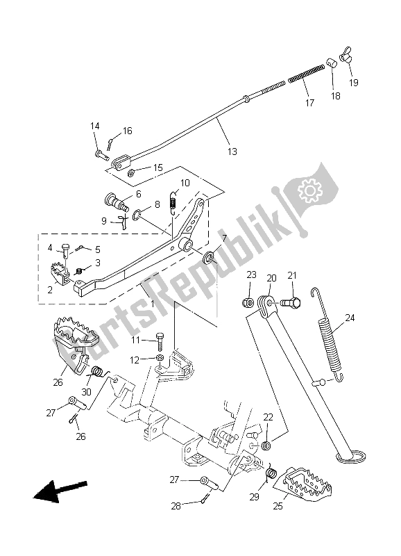 All parts for the Stand & Footrest of the Yamaha TT R 125 SW LW 2004