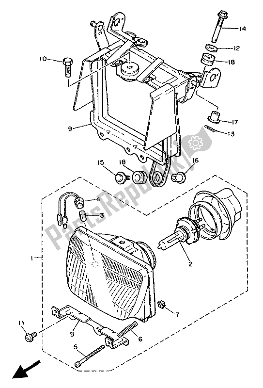 All parts for the Headlight of the Yamaha XT 600K 1993