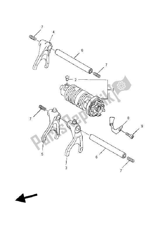 All parts for the Shift Cam & Fork of the Yamaha FZ6 NHG 600 2009