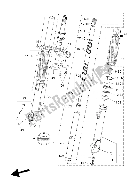 All parts for the Front Fork of the Yamaha XT 660Z Tenere 2010