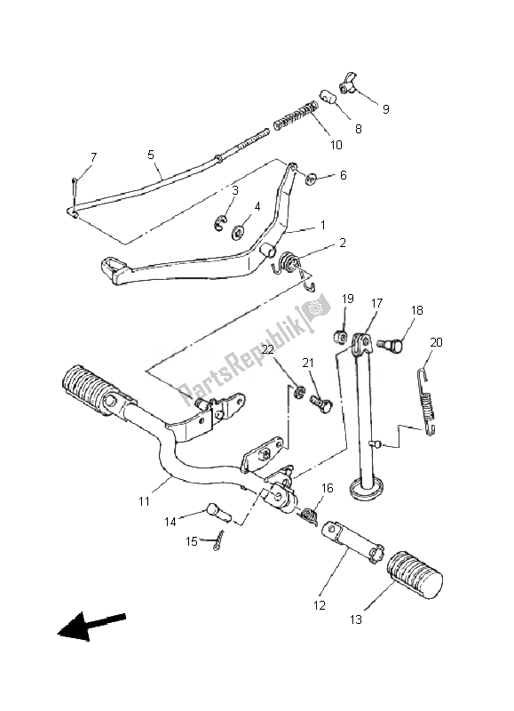 All parts for the Stand & Footrest of the Yamaha PW 80 2010