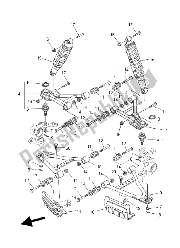 All parts for the Front Suspension & Wheel of the Yamaha YFM 350F Grizzly 2X4 2007