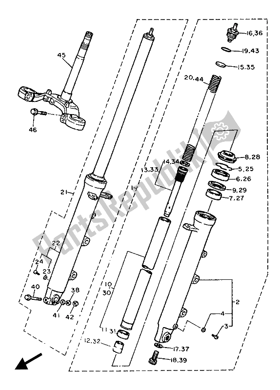 Toutes les pièces pour le Fourche Avant du Yamaha FZR 1000 1987