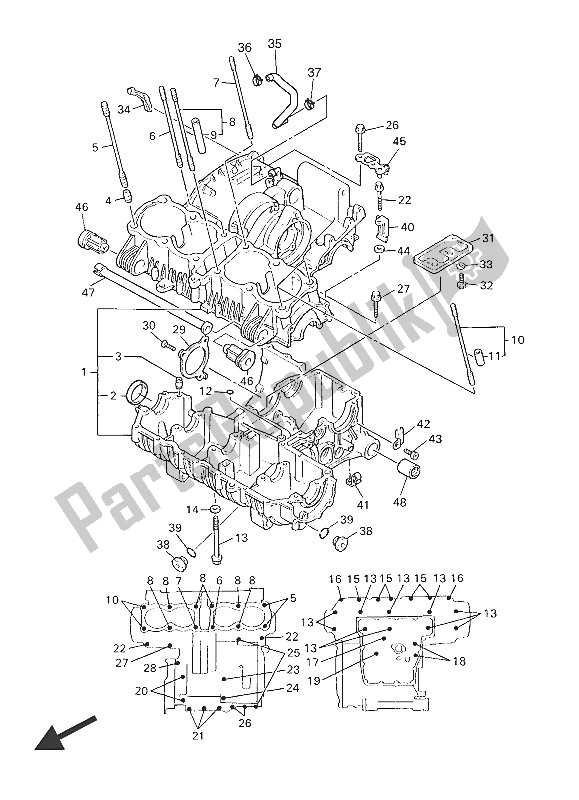 All parts for the Crankcase of the Yamaha XJR 1300C 2016