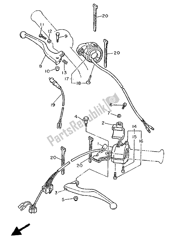 All parts for the Handle Switch & Lever of the Yamaha XT 600K 1992