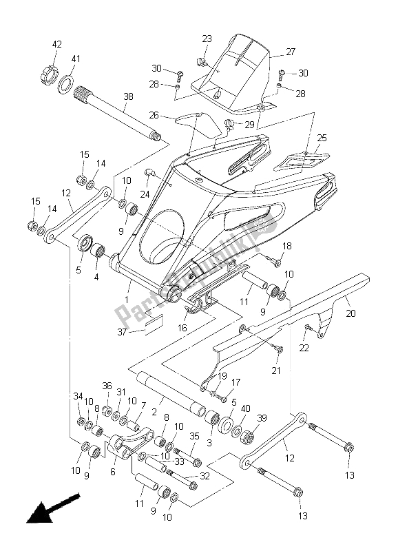 Wszystkie części do Tylne Rami? Yamaha YZF R6 600 2012