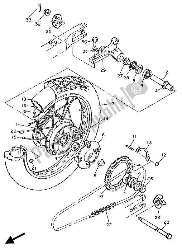 All parts for the Rear Wheel of the Yamaha XT 600E 1990