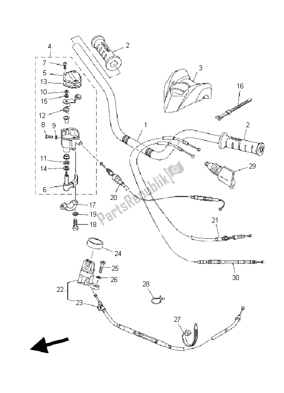 All parts for the Steering Handle & Cable of the Yamaha YFM 700R 2008