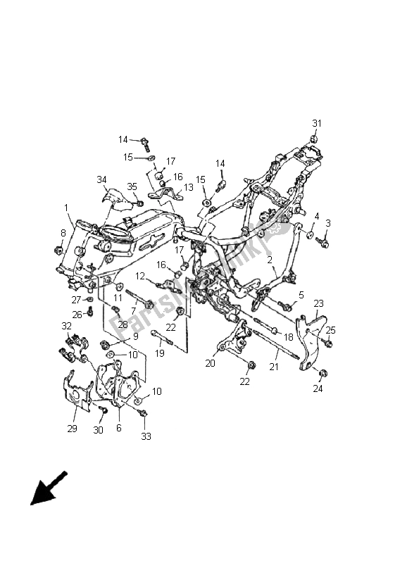 All parts for the Frame of the Yamaha XV 535 Virago 25 KW 2001