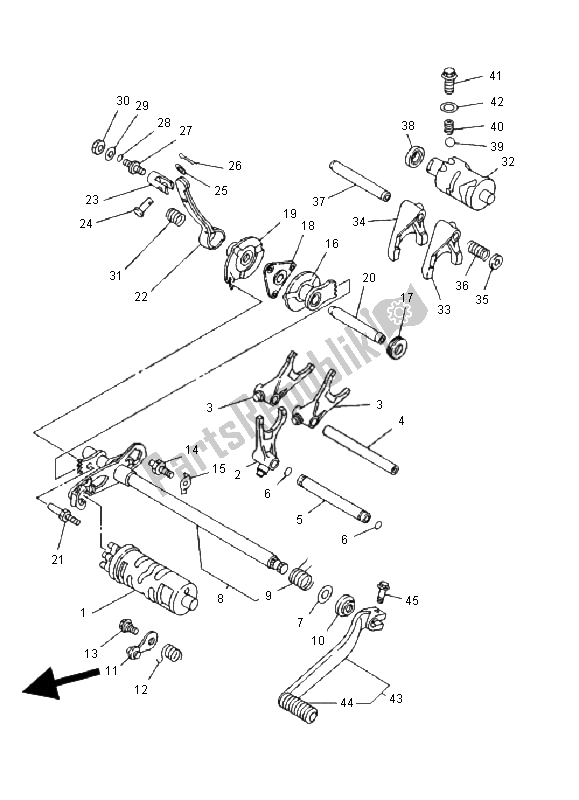 Wszystkie części do Krzywka Zmiany Biegów I Widelec Yamaha YFM 400 FW Kodiak Manual 2001