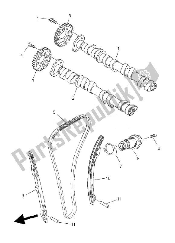 Alle onderdelen voor de Nokkenas & Ketting van de Yamaha XJ6S Diversion 600 2010