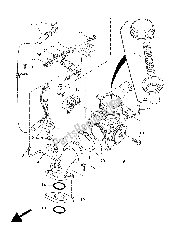 Alle onderdelen voor de Intake 2 van de Yamaha VP 250 2015