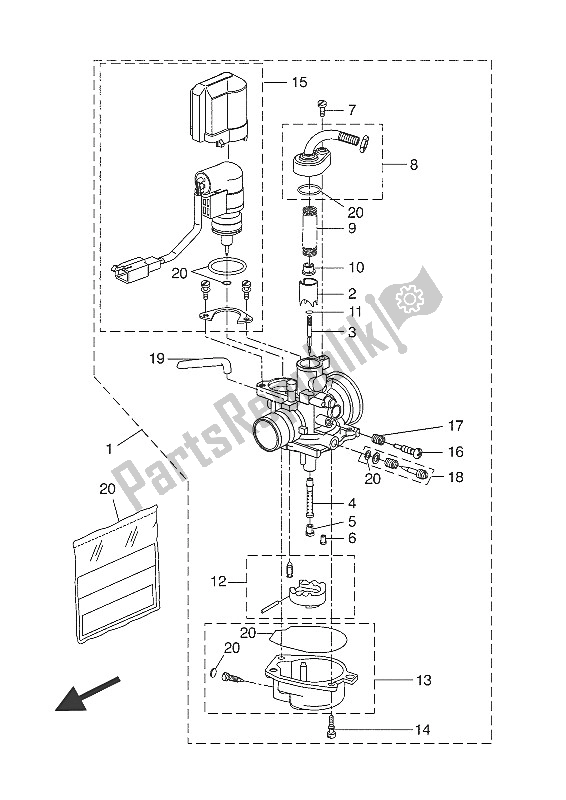 All parts for the Carburetor of the Yamaha YN 50 2016