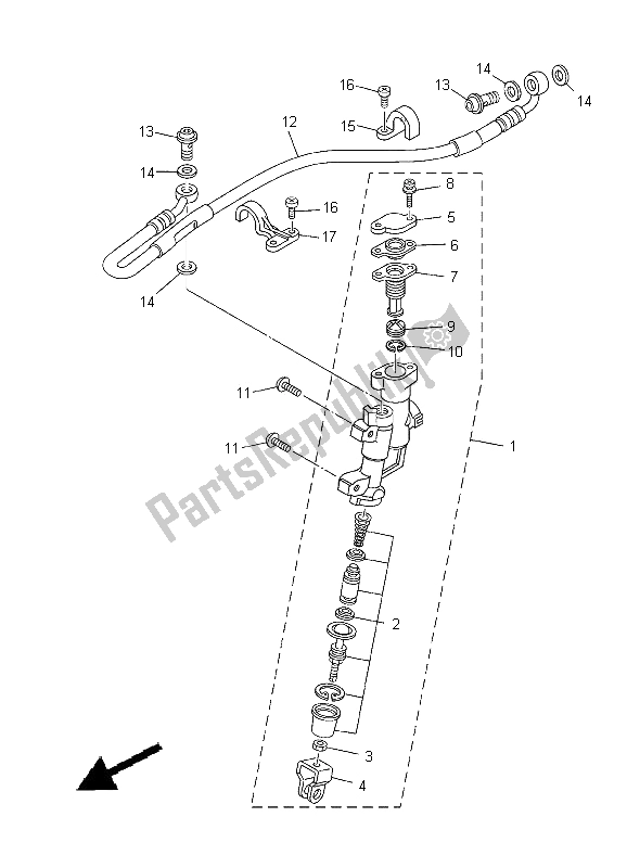 All parts for the Rear Master Cylinder of the Yamaha YZ 125 2012