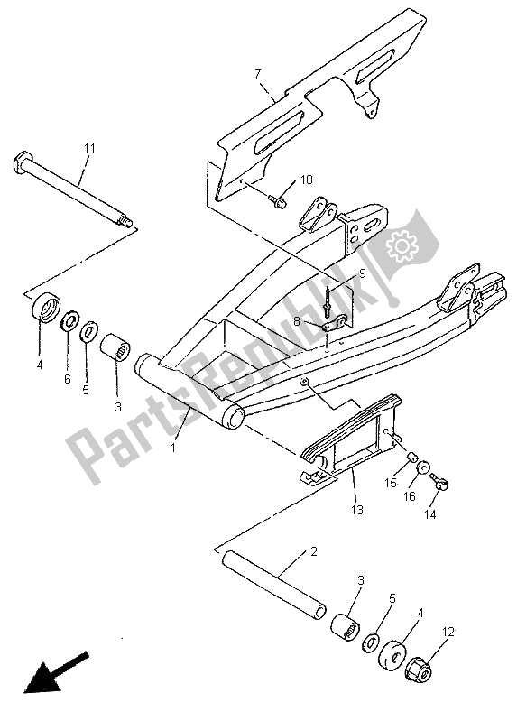 All parts for the Rear Arm & Suspension of the Yamaha XJR 1300 SP 1999