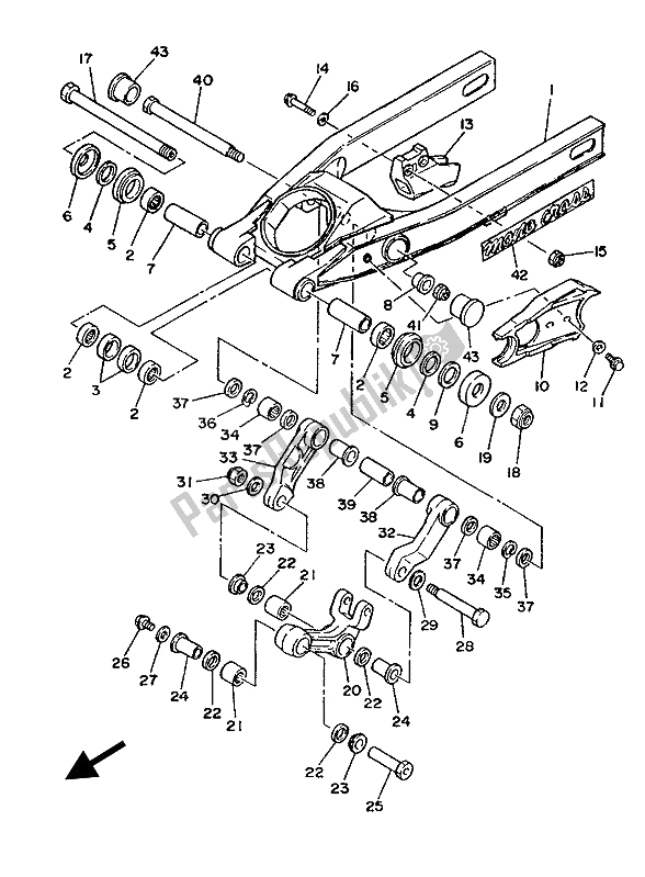 Tutte le parti per il Braccio Posteriore del Yamaha YZ 490 1987