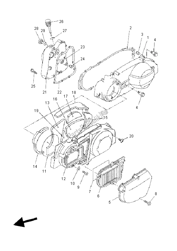 All parts for the Crankcase Cover 1 of the Yamaha YP 250R X MAX 2011