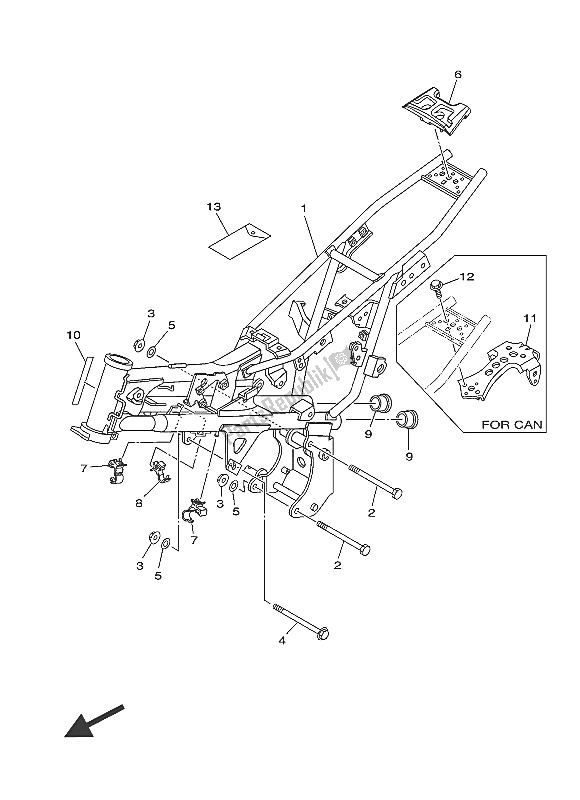 All parts for the Frame of the Yamaha TT R 110E 2016