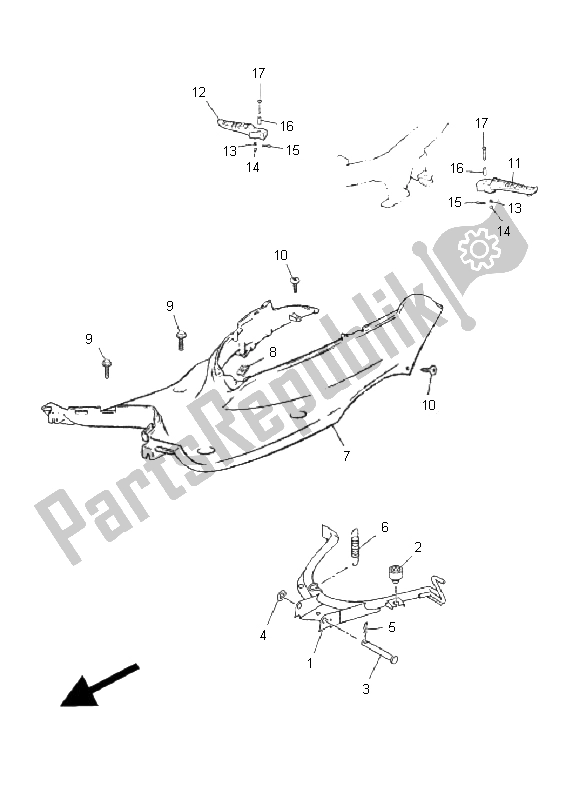 All parts for the Stand & Footrest of the Yamaha C 50R AC JOG 2011