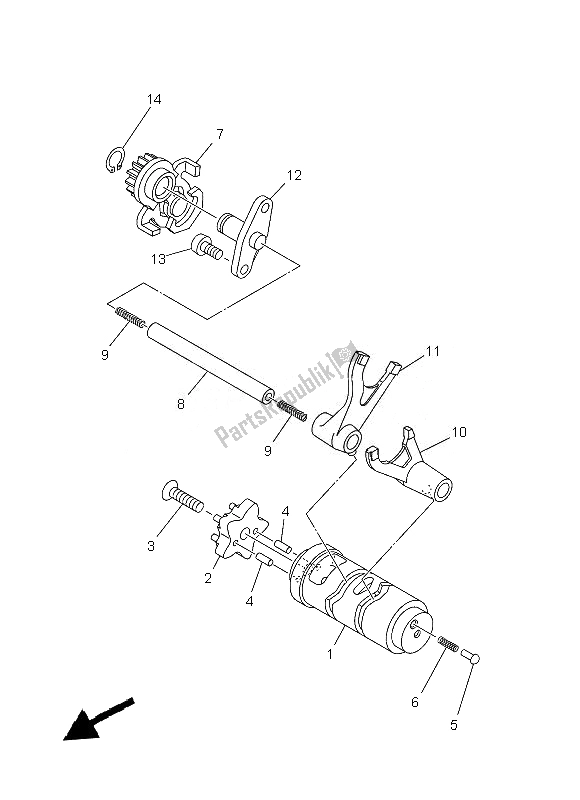 All parts for the Shift Cam & Fork of the Yamaha TT R 110E 2013