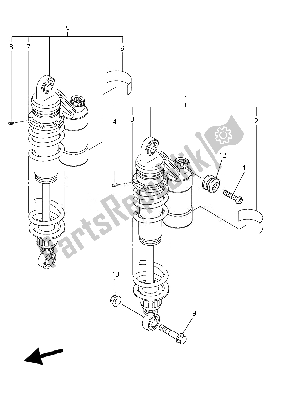 All parts for the Rear Suspension of the Yamaha XJR 1300 2010