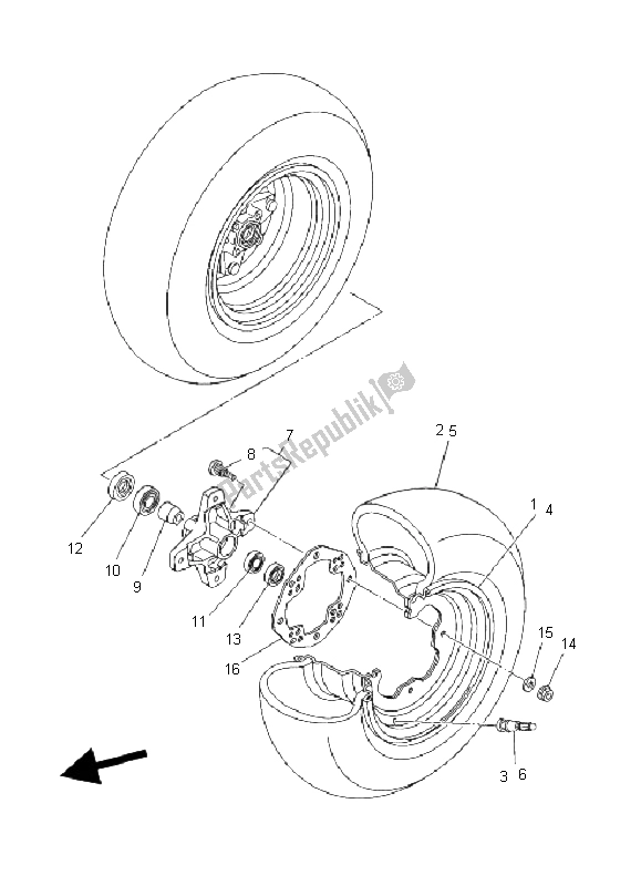 All parts for the Front Wheel of the Yamaha YFM 660R 2003