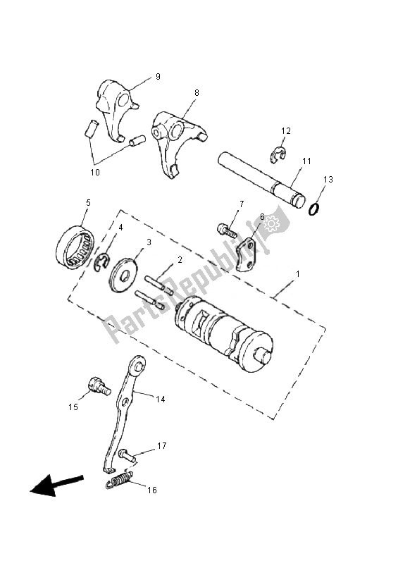 All parts for the Shift Cam & Fork of the Yamaha PW 80 2007