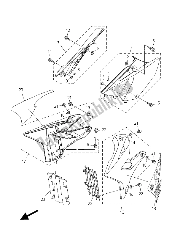 All parts for the Side Cover of the Yamaha YZ 125 2015