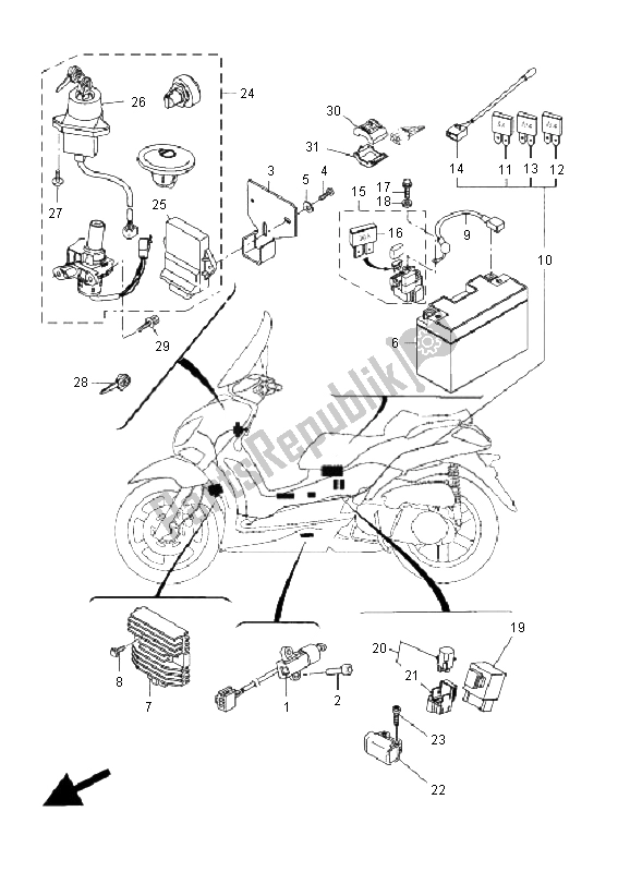 All parts for the Electrical 1 of the Yamaha VP 125 X City 2008