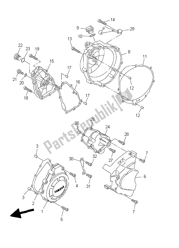 Alle onderdelen voor de Carterdeksel 1 van de Yamaha FZS 1000 Fazer 2002