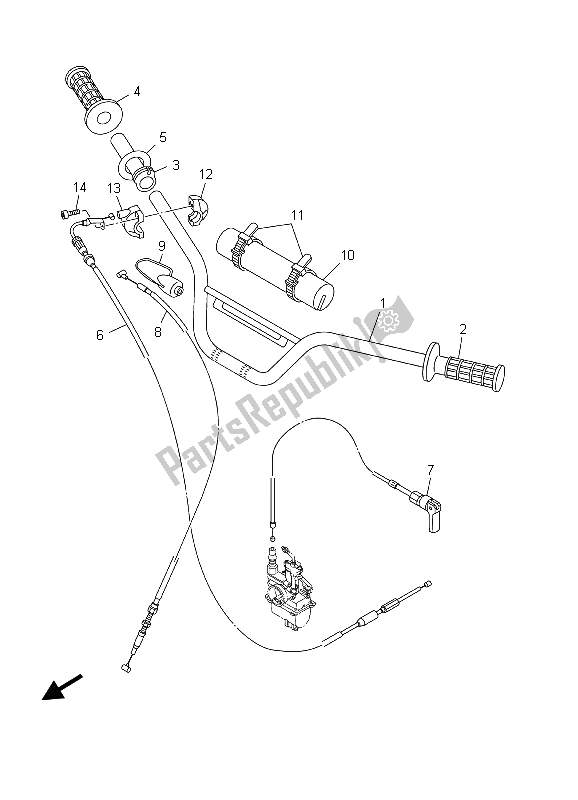 All parts for the Steering Handle & Cable of the Yamaha TT R 90 2003