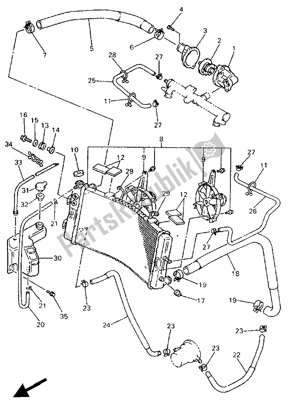 Tutte le parti per il Tubo Del Radiatore del Yamaha GTS 1000 1994