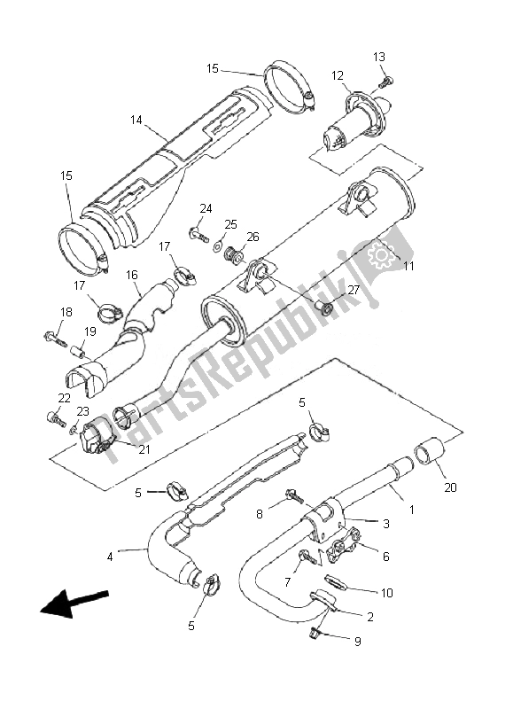 Tutte le parti per il Scarico del Yamaha YFM 350F Grizzly 4X4 2010