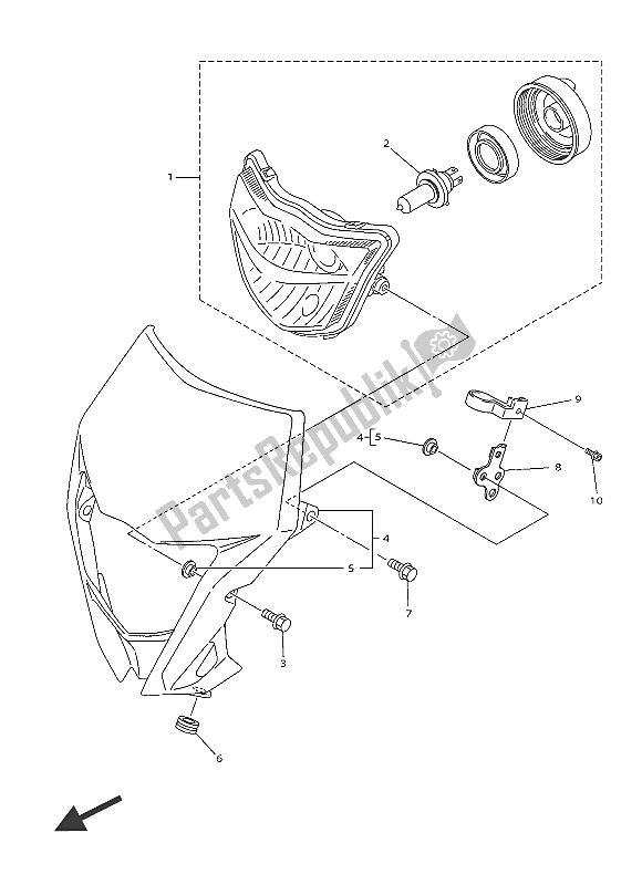 All parts for the Headlight of the Yamaha WR 250F 2016